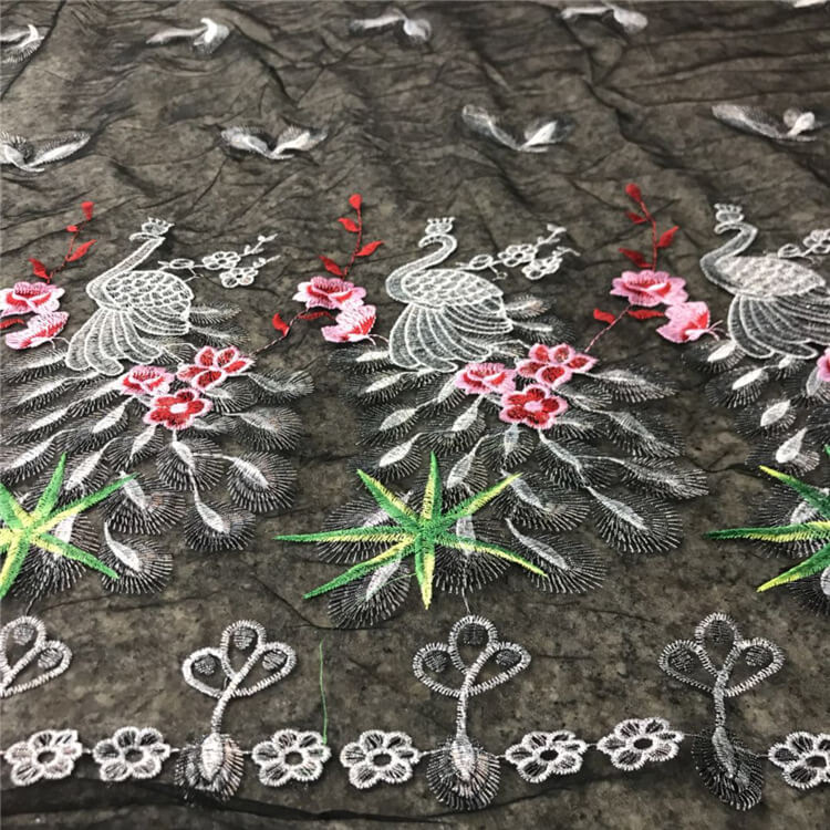 Embroidered Fabric Peacock Double Edge Polyester for Women's Wear Whol 4